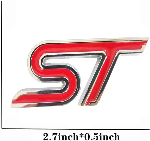 قطعة واحدة من شبكة أمامية معدنية من الكروم ST شعار السيارة + قطعة واحدة من شعار ST المعدني من الكروم ST شارة رياضية لسباق السيارات من أجل Focus Edge Escape Fiesta (فضي وأحمر) in Kuwait