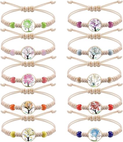 10 قطع أساور بوهو مضفرة مصنوعة يدويًا، مجوهرات لطيفة، أساور على شكل زهور Babysbreath، أساور متمنية لشجرة الحياة، حبل سلسلة قابل للتعديل للنساء هدايا in Kuwait