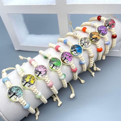 10 قطع أساور بوهو مضفرة مصنوعة يدويًا، مجوهرات لطيفة، أساور على شكل زهور Babysbreath، أساور متمنية لشجرة الحياة، حبل سلسلة قابل للتعديل للنساء هدايا in Kuwait