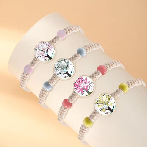 10 قطع أساور بوهو مضفرة مصنوعة يدويًا، مجوهرات لطيفة، أساور على شكل زهور Babysbreath، أساور متمنية لشجرة الحياة، حبل سلسلة قابل للتعديل للنساء هدايا in Kuwait