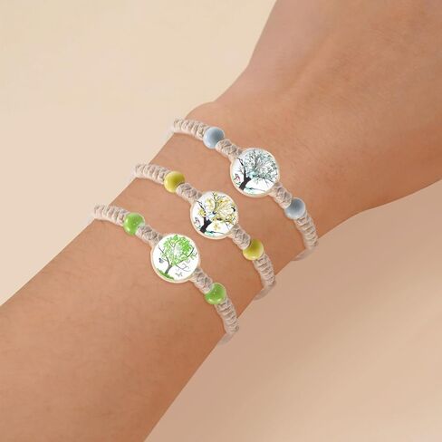 10 قطع أساور بوهو مضفرة مصنوعة يدويًا، مجوهرات لطيفة، أساور على شكل زهور Babysbreath، أساور متمنية لشجرة الحياة، حبل سلسلة قابل للتعديل للنساء هدايا in Kuwait