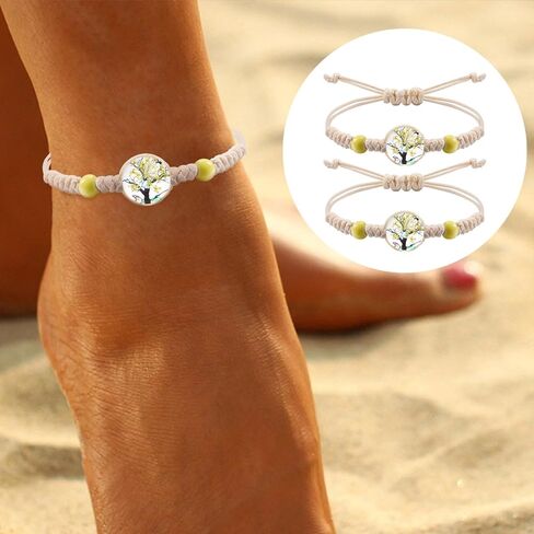 10 قطع أساور بوهو مضفرة مصنوعة يدويًا، مجوهرات لطيفة، أساور على شكل زهور Babysbreath، أساور متمنية لشجرة الحياة، حبل سلسلة قابل للتعديل للنساء هدايا in Kuwait