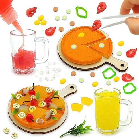 DIY Mini Foods Toy Making Pizza Drink Material Kit Kitchen Pretend Play Food Set for Kids Age 8+ Make Your Food (Pizza Set) in Saudi Arabia
