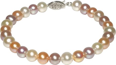 Multicolor Freshwater Cultured Pearl Bracelets 6-8 Inch for Women AA Quality 5-8mm Multicolor Bracelet Sterling Silver Clasp - Orien Jewelry in Saudi Arabia