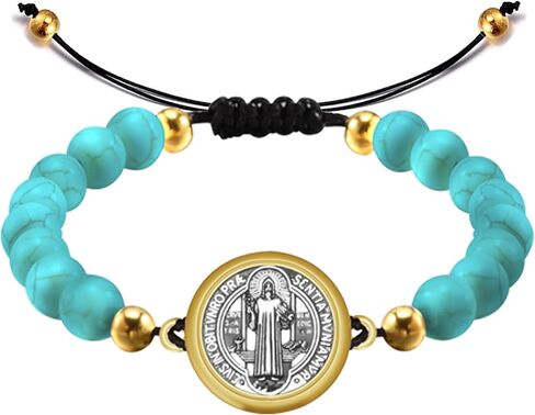 مسبحة الفيروز الحجر الطبيعي سبيكة المسيحية سانت الصليب موصل سوار الكاثوليكية الصليب حبات المسبحة سوار اليدوية الأزواج قابل للتعديل in Kuwait