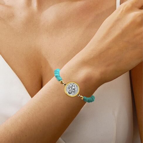 مسبحة الفيروز الحجر الطبيعي سبيكة المسيحية سانت الصليب موصل سوار الكاثوليكية الصليب حبات المسبحة سوار اليدوية الأزواج قابل للتعديل in Kuwait