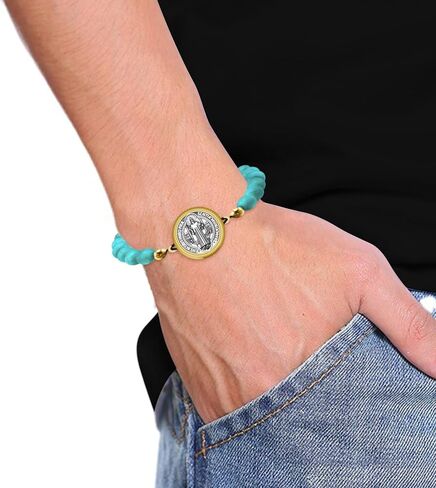 مسبحة الفيروز الحجر الطبيعي سبيكة المسيحية سانت الصليب موصل سوار الكاثوليكية الصليب حبات المسبحة سوار اليدوية الأزواج قابل للتعديل in Kuwait