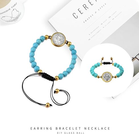 مسبحة الفيروز الحجر الطبيعي سبيكة المسيحية سانت الصليب موصل سوار الكاثوليكية الصليب حبات المسبحة سوار اليدوية الأزواج قابل للتعديل in Kuwait