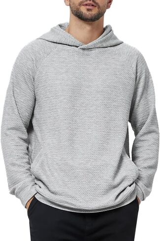 Mens Textured Hooded Sweatshirt Long Sleeve Knit Pullover Hoodie Soft Classic Solid Jumper Sweater With Pockets in Saudi Arabia