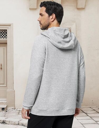 Mens Textured Hooded Sweatshirt Long Sleeve Knit Pullover Hoodie Soft Classic Solid Jumper Sweater With Pockets in Saudi Arabia