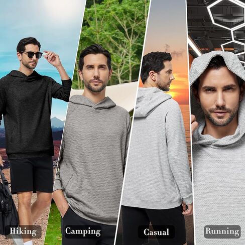 Mens Textured Hooded Sweatshirt Long Sleeve Knit Pullover Hoodie Soft Classic Solid Jumper Sweater With Pockets in Saudi Arabia