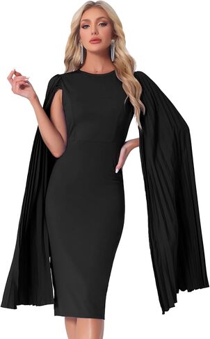 Allegra K Cocktail Evening Dress for Women's Pleated Cloak Long Sleeve Cape Pencil Dress in Saudi Arabia