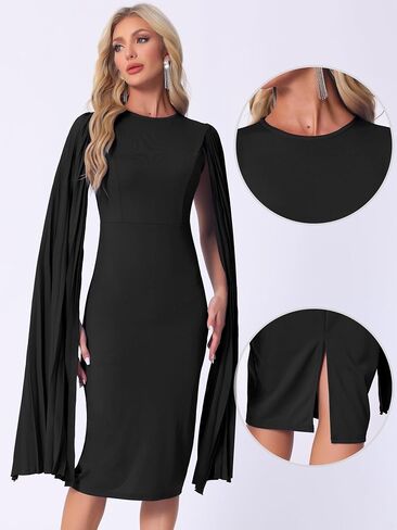 Allegra K Cocktail Evening Dress for Women's Pleated Cloak Long Sleeve Cape Pencil Dress in Saudi Arabia