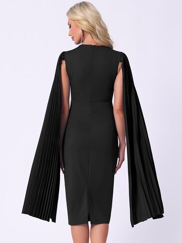 Allegra K Cocktail Evening Dress for Women's Pleated Cloak Long Sleeve Cape Pencil Dress in Saudi Arabia