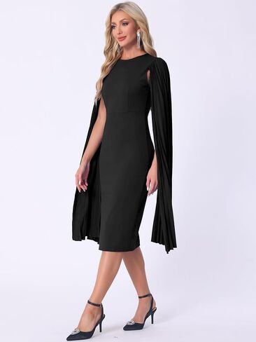 Allegra K Cocktail Evening Dress for Women's Pleated Cloak Long Sleeve Cape Pencil Dress in Saudi Arabia