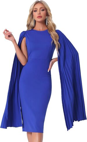 Allegra K Cocktail Evening Dress for Women's Pleated Cloak Long Sleeve Cape Pencil Dress in Saudi Arabia