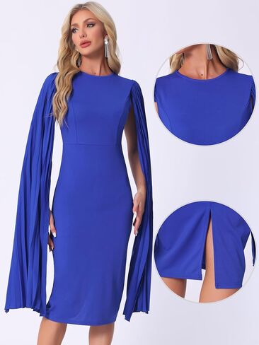 Allegra K Cocktail Evening Dress for Women's Pleated Cloak Long Sleeve Cape Pencil Dress in Saudi Arabia