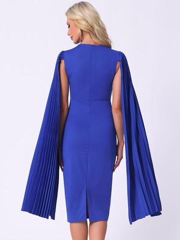 Allegra K Cocktail Evening Dress for Women's Pleated Cloak Long Sleeve Cape Pencil Dress in Saudi Arabia