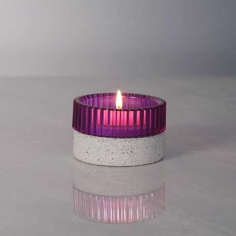 Classic Vertical Stripes Tealight Candle Holder Purple - Beautiful Decorative Centerpiece Jar, Colorful Stripes Refract Light, Safe Sand Cement Base in Saudi Arabia