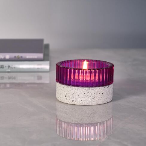 Classic Vertical Stripes Tealight Candle Holder Purple - Beautiful Decorative Centerpiece Jar, Colorful Stripes Refract Light, Safe Sand Cement Base in Saudi Arabia