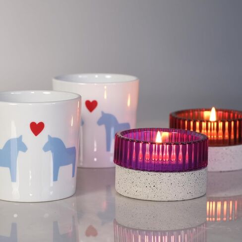 Classic Vertical Stripes Tealight Candle Holder Purple - Beautiful Decorative Centerpiece Jar, Colorful Stripes Refract Light, Safe Sand Cement Base in Saudi Arabia