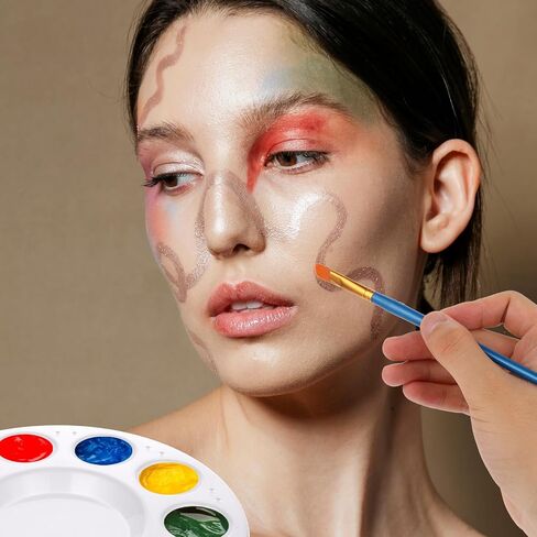 Paint Brushes Palettes Set, 20pcs Nylon Hair Brushes and 5pcs Paint Palettes Pallets, Paintbrushes for Acrylic Watercolor Oil Gouache Tempera Art Paint and Body Painting Party Supplies in Saudi Arabia