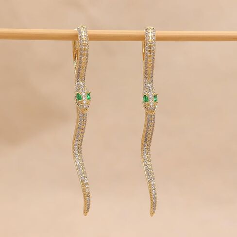 JeanBeau Gold Snake Hoop Huggie Earrings for Women Funky Long Rhinestone Gothic Animal Serpent Twisted Dangle Earings Prom Hypoallergenic Fashion Jewelry Gift in Saudi Arabia