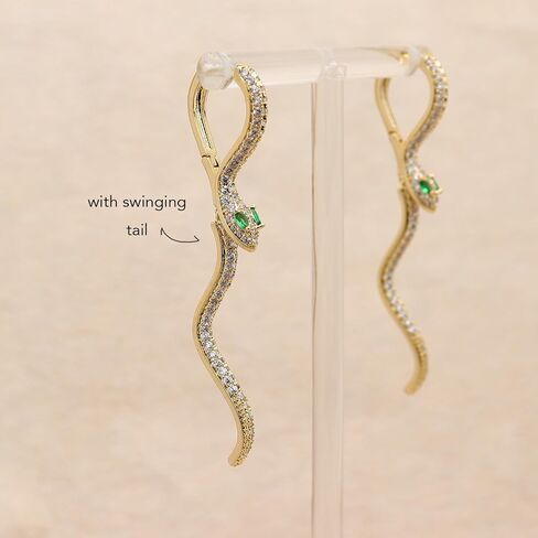 JeanBeau Gold Snake Hoop Huggie Earrings for Women Funky Long Rhinestone Gothic Animal Serpent Twisted Dangle Earings Prom Hypoallergenic Fashion Jewelry Gift in Saudi Arabia