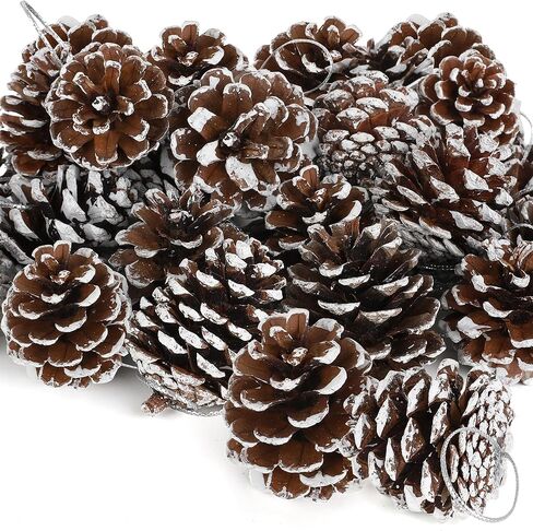 24 PCS Natural Pine Cones, 1.96 IN Pinecone Ornaments, Pine Cones for Crafts with Sliver String, Decorative Diy Pine Cones for Christmas Tree Christmas Table Decorations, Winter Decor Vase Filler in Kuwait