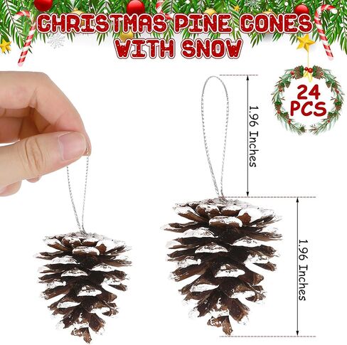 24 PCS Natural Pine Cones, 1.96 IN Pinecone Ornaments, Pine Cones for Crafts with Sliver String, Decorative Diy Pine Cones for Christmas Tree Christmas Table Decorations, Winter Decor Vase Filler in Kuwait