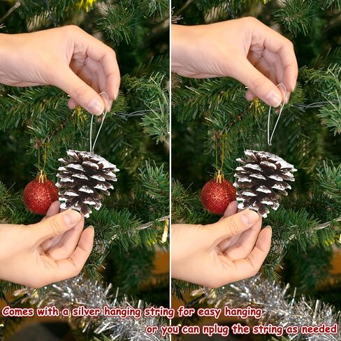 24 PCS Natural Pine Cones, 1.96 IN Pinecone Ornaments, Pine Cones for Crafts with Sliver String, Decorative Diy Pine Cones for Christmas Tree Christmas Table Decorations, Winter Decor Vase Filler in Kuwait