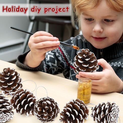 24 PCS Natural Pine Cones, 1.96 IN Pinecone Ornaments, Pine Cones for Crafts with Sliver String, Decorative Diy Pine Cones for Christmas Tree Christmas Table Decorations, Winter Decor Vase Filler in Kuwait