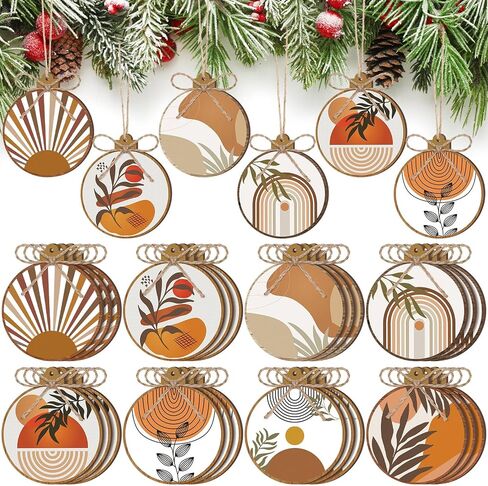 Gerrii 24 Pack Christmas Boho Ornaments Wooden Christmas Round Ornaments with Bow Christmas Tree Hanging Sign Farmhouse Supplies for Xmas Tree Decoration(Aztec) in Saudi Arabia