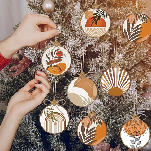 Gerrii 24 Pack Christmas Boho Ornaments Wooden Christmas Round Ornaments with Bow Christmas Tree Hanging Sign Farmhouse Supplies for Xmas Tree Decoration(Aztec) in Saudi Arabia