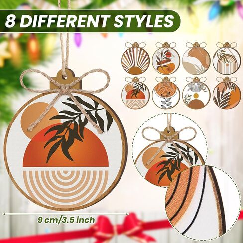 Gerrii 24 Pack Christmas Boho Ornaments Wooden Christmas Round Ornaments with Bow Christmas Tree Hanging Sign Farmhouse Supplies for Xmas Tree Decoration(Aztec) in Saudi Arabia