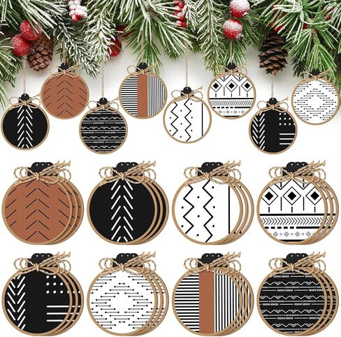 Gerrii 24 Pack Christmas Boho Ornaments Wooden Christmas Round Ornaments with Bow Christmas Tree Hanging Sign Farmhouse Supplies for Xmas Tree Decoration(Aztec) in Saudi Arabia