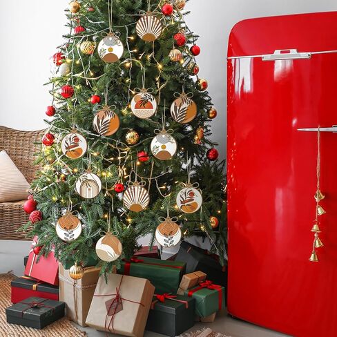Gerrii 24 Pack Christmas Boho Ornaments Wooden Christmas Round Ornaments with Bow Christmas Tree Hanging Sign Farmhouse Supplies for Xmas Tree Decoration(Aztec) in Saudi Arabia