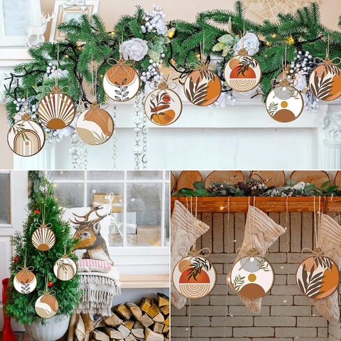Gerrii 24 Pack Christmas Boho Ornaments Wooden Christmas Round Ornaments with Bow Christmas Tree Hanging Sign Farmhouse Supplies for Xmas Tree Decoration(Aztec) in Saudi Arabia