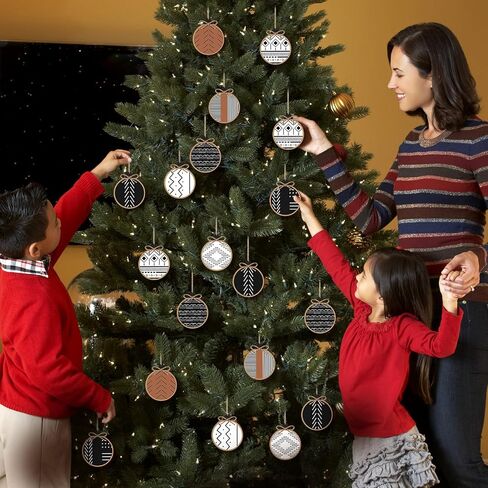 Gerrii 24 Pack Christmas Boho Ornaments Wooden Christmas Round Ornaments with Bow Christmas Tree Hanging Sign Farmhouse Supplies for Xmas Tree Decoration(Aztec) in Saudi Arabia