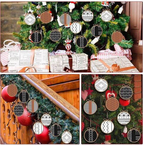 Gerrii 24 Pack Christmas Boho Ornaments Wooden Christmas Round Ornaments with Bow Christmas Tree Hanging Sign Farmhouse Supplies for Xmas Tree Decoration(Aztec) in Saudi Arabia