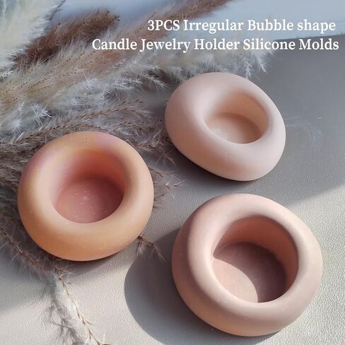 Wehous 3PCS قوالب حامل الشموع غير النظامية، 3D فقاعة شكل حلية حامل قوالب الراتنج الحاويات، Tealight نذري حامل المجوهرات طبق قوالب السيليكون للراتنج ملموسة الحرفية الزفاف ديكور الجدول in Kuwait