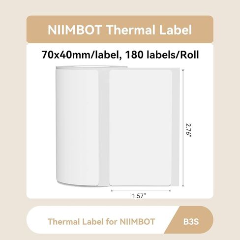 NIIMBOT Labels for B3S/K3 Label Maker, 2.76''x1.57''(70x40mm) Thermal Label Stickers, Waterproof, Tear-Proof Label Tape, 1 Roll of 180 Self-Adhesive Printer Labels(White) in Saudi Arabia