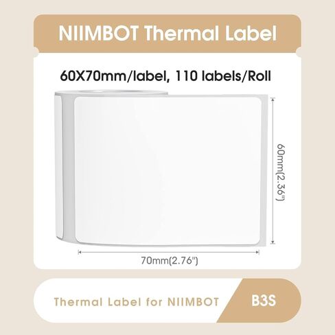 NIIMBOT Labels for B3S/K3 Label Maker, 2.76''x1.57''(70x40mm) Thermal Label Stickers, Waterproof, Tear-Proof Label Tape, 1 Roll of 180 Self-Adhesive Printer Labels(White) in Saudi Arabia