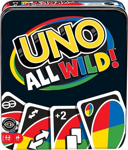 Mattel Games UNO All Wild Card Game for Family Night, Travel Game in Collectible Tin Where All Cards Are Wild, 2-10 Players (Amazon Exclusive) in Kuwait