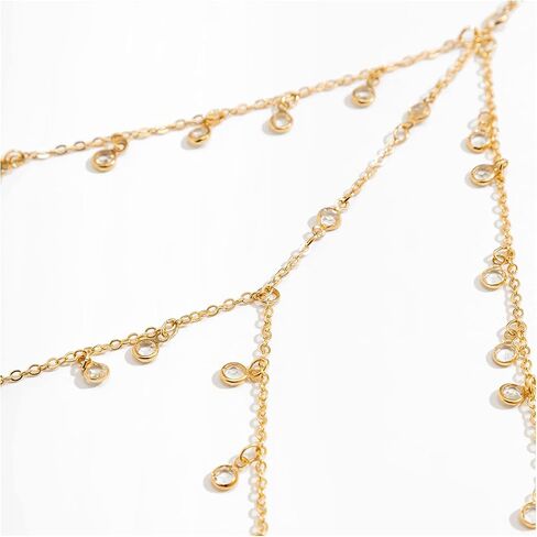 Summer Rhinestone Body Chain Long Neck Chain Simple Double Layered Crystal Beads Belly Body Chain Bikini Rhinestone Tassel Waist Chain Jewelry for Women in Saudi Arabia