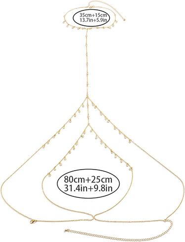 Summer Rhinestone Body Chain Long Neck Chain Simple Double Layered Crystal Beads Belly Body Chain Bikini Rhinestone Tassel Waist Chain Jewelry for Women in Saudi Arabia