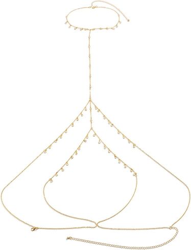 Summer Rhinestone Body Chain Long Neck Chain Simple Double Layered Crystal Beads Belly Body Chain Bikini Rhinestone Tassel Waist Chain Jewelry for Women in Saudi Arabia