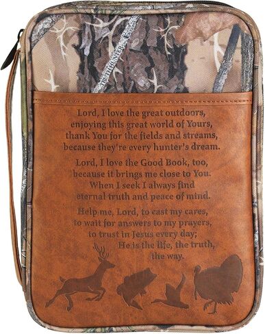 Dicksons Camo Hunters Prayer Brown Large Print Canvas Zippered Bible Cover with Handle in Saudi Arabia