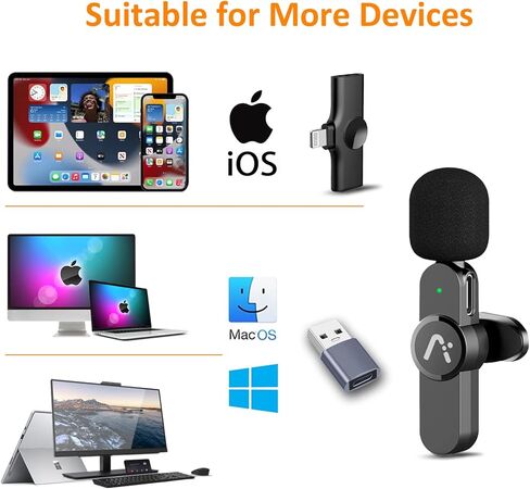 Aisizon Wireless Mics, Wireless Clip on Microphones, Lapel Microphone A2d One Pair Two, for Android Phone, iPhone, Laptop, Video Recording in Kuwait
