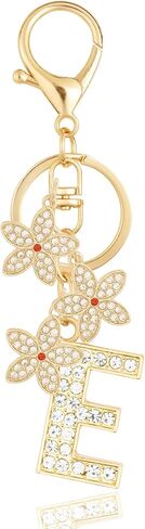Initial Letter Keychain Gold Flower for Backpack Charms, Car Keys, School Bags - Initial Keychain Flower for Women in Saudi Arabia